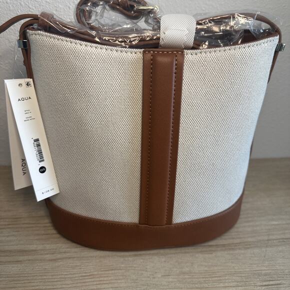 Aqua Bucket Bag Beige W/Tan - Bloomingdale's $108 - NWT Brand New - Picture 1 of 5